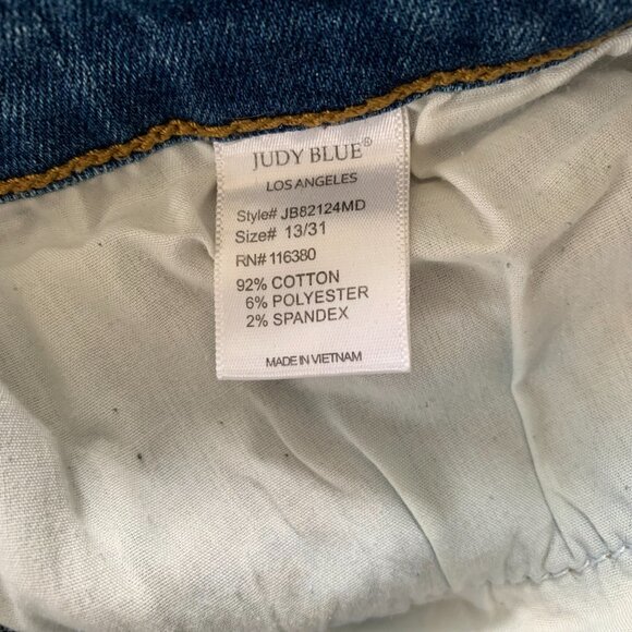 Judy Blue Mid Rise Dark Wash Distressed Stretch Denim Skinny Jeans - Picture 7 of 13